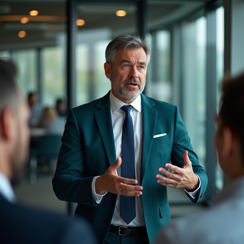 Professional speaking confidently in a meeting