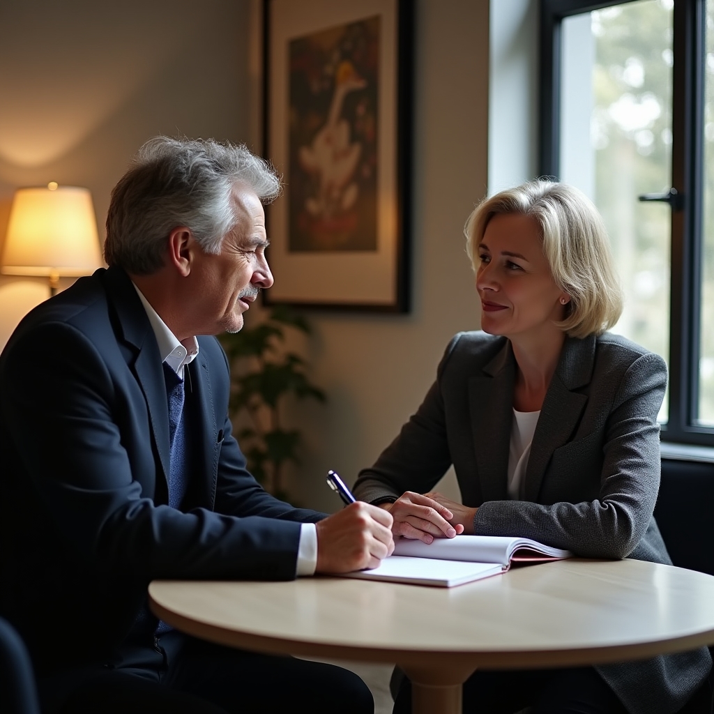 One-to-one executive coaching session in a modern professional setting